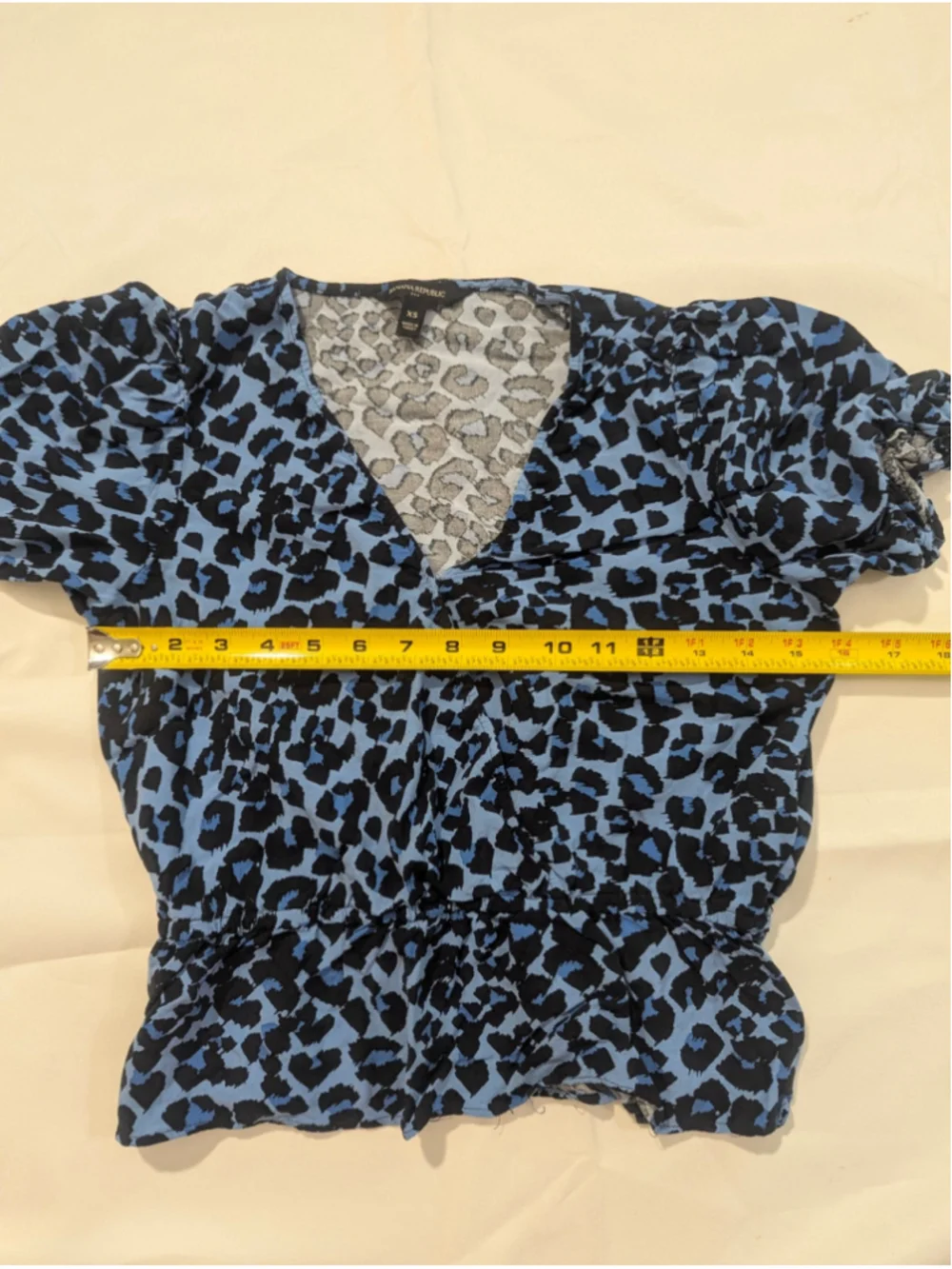 Banana Republic Wrap Front Blouse XS Blue Black Leopard Print